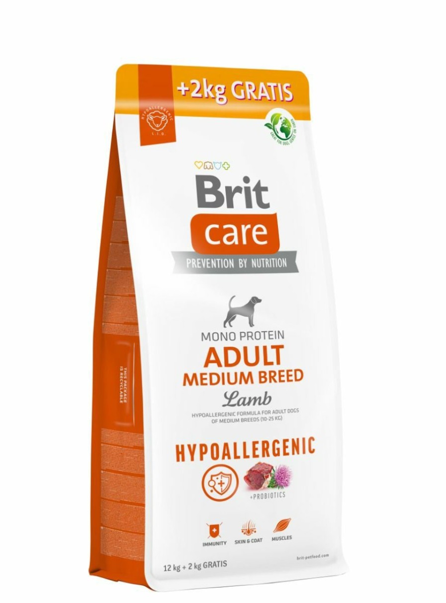 Hond BRIT | Brit Care Hypoallergenic Adult Medium Breed Lamb& Rice 12 + 2 Kg Gratis